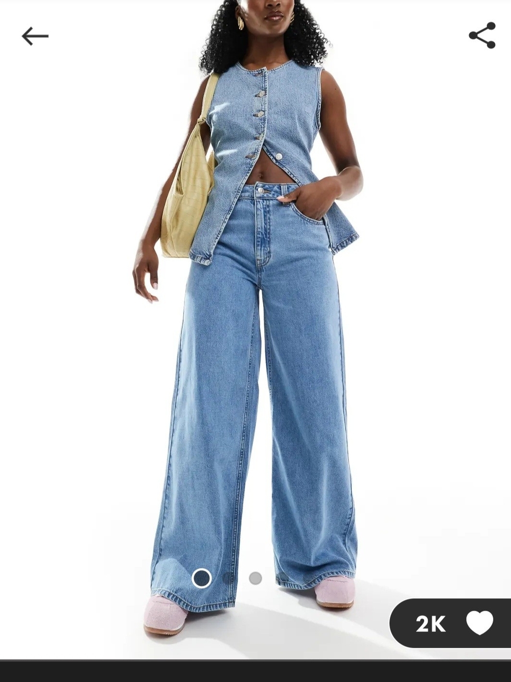 Classic Mid-Blue Wide-Leg Denim Jeans - Women's 36×32